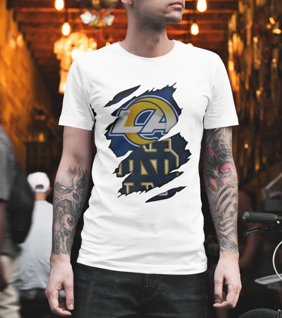 Los Angeles Rams Notre Dame Fighting Irish Ripped Effect LA ND T-Shirt