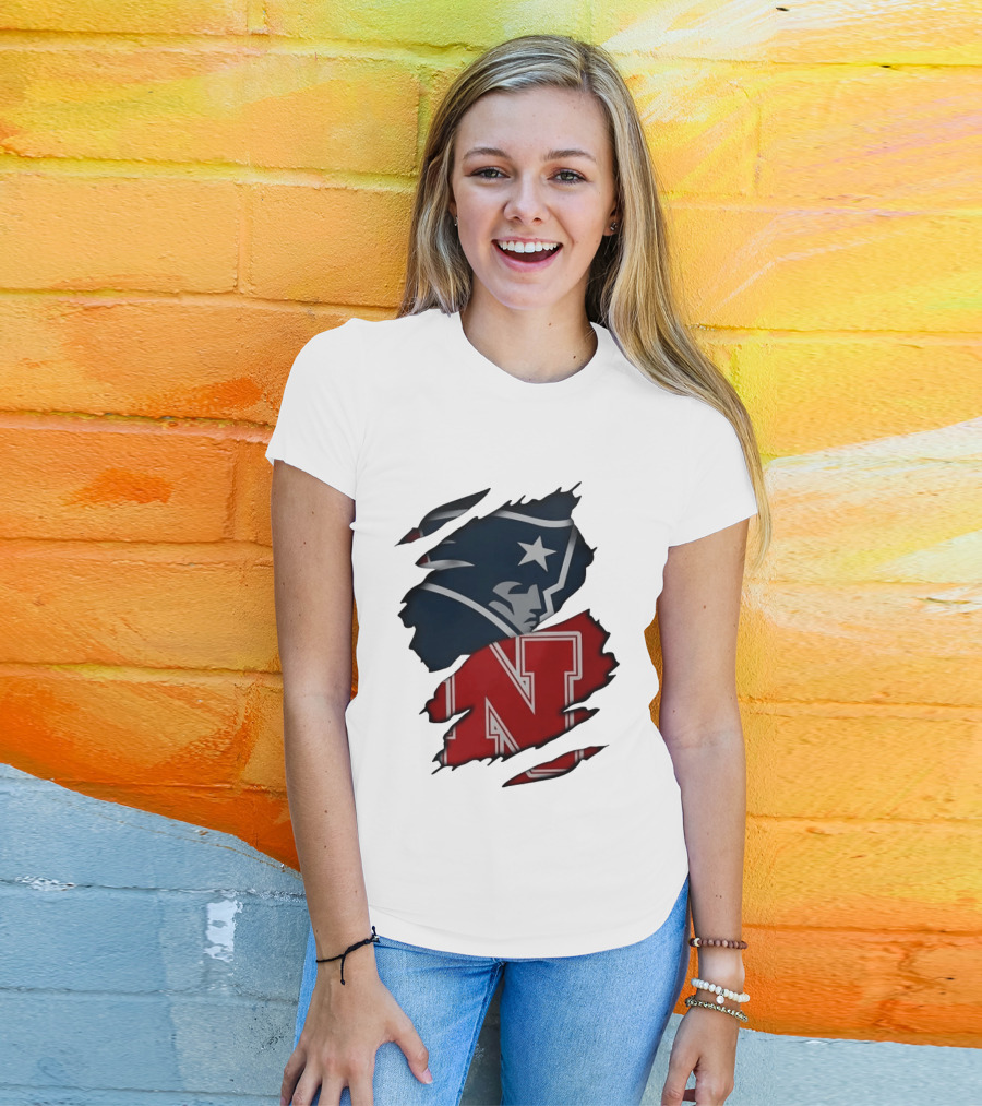 New England Patriots Nebraska Cornhuskers Distressed Logo Mashup T-Shirt