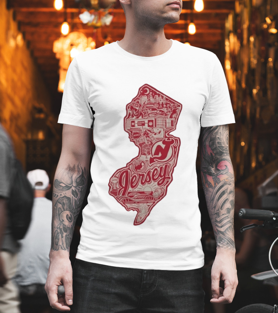 New Jersey Devils Prudential Center Newark Collage Map T-Shirt