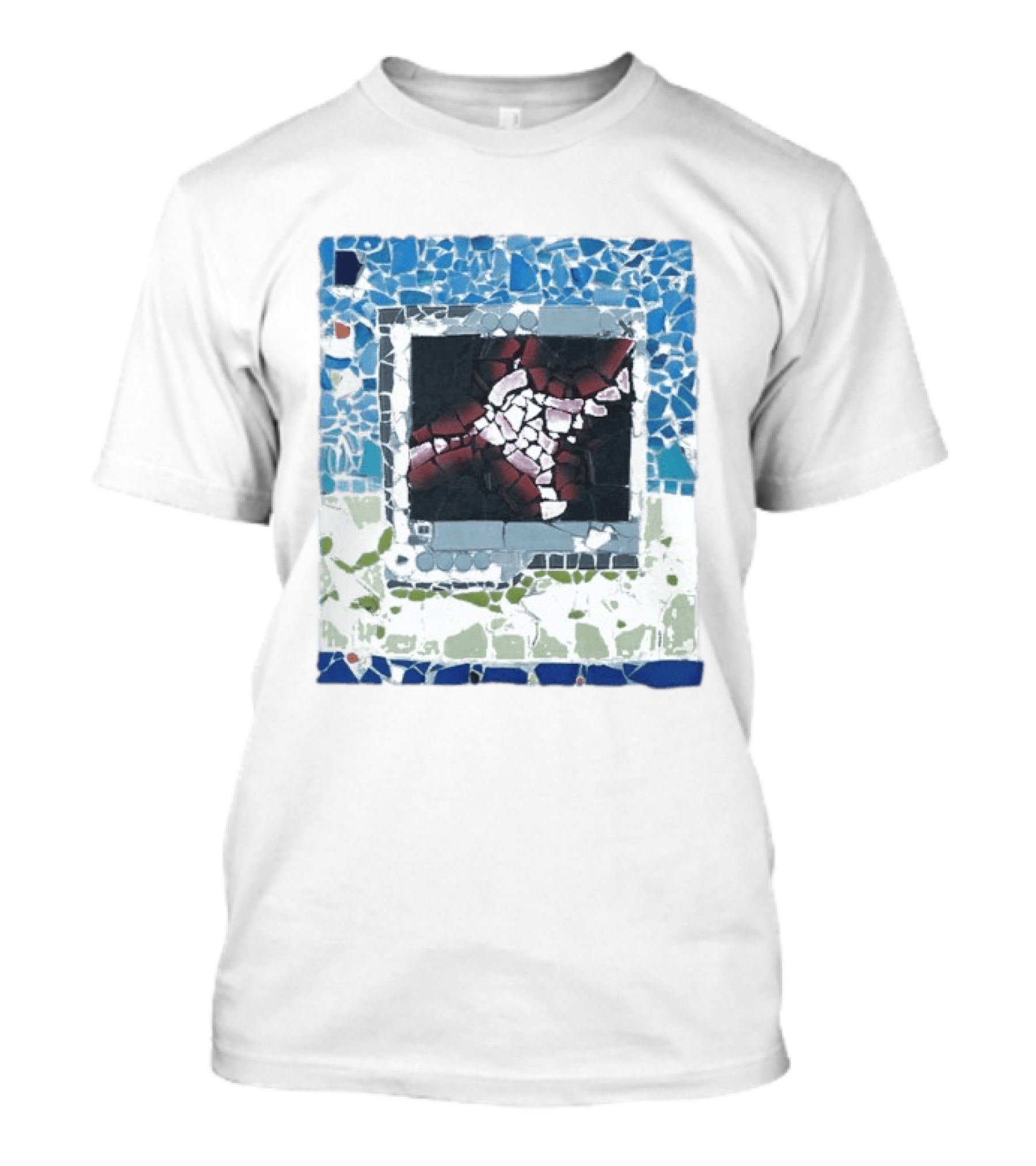 Peach Pit Central Mosaic Blue Abstract Frame T-Shirt