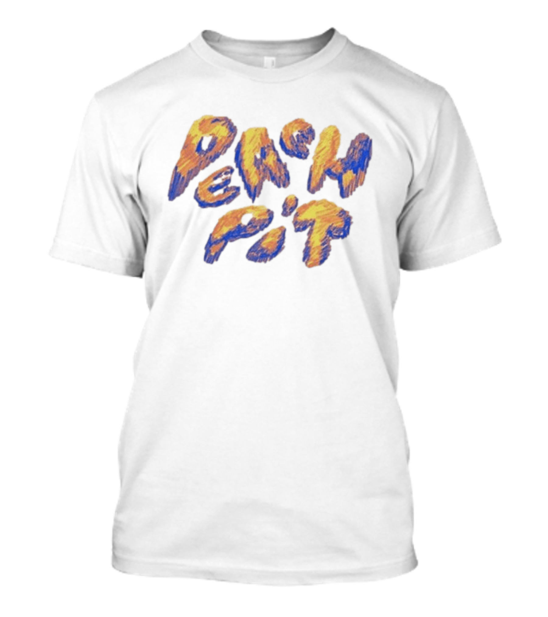 Peach Pit Scribbles Textured Blue Orange Drawn Letters T-Shirt