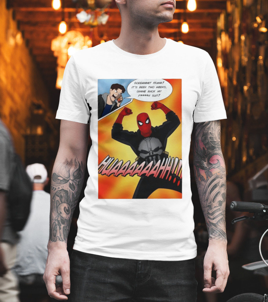 Spider Man And The Punisher Comic Goddammit Frank Huaaahhh Speech Bubble Scene T-Shirt