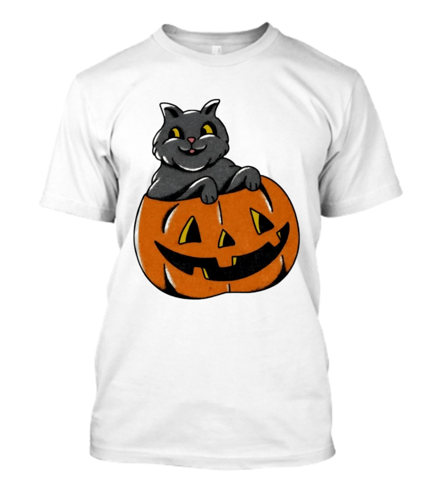 Black Cat In Jack O' Lantern Halloween Pumpkin T-Shirt
