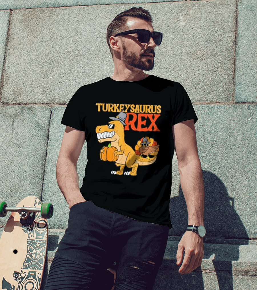 Turkeysaurus Rex Toddler Boys Thanksgiving Dab Turkey Dino 2024 T-Shirt