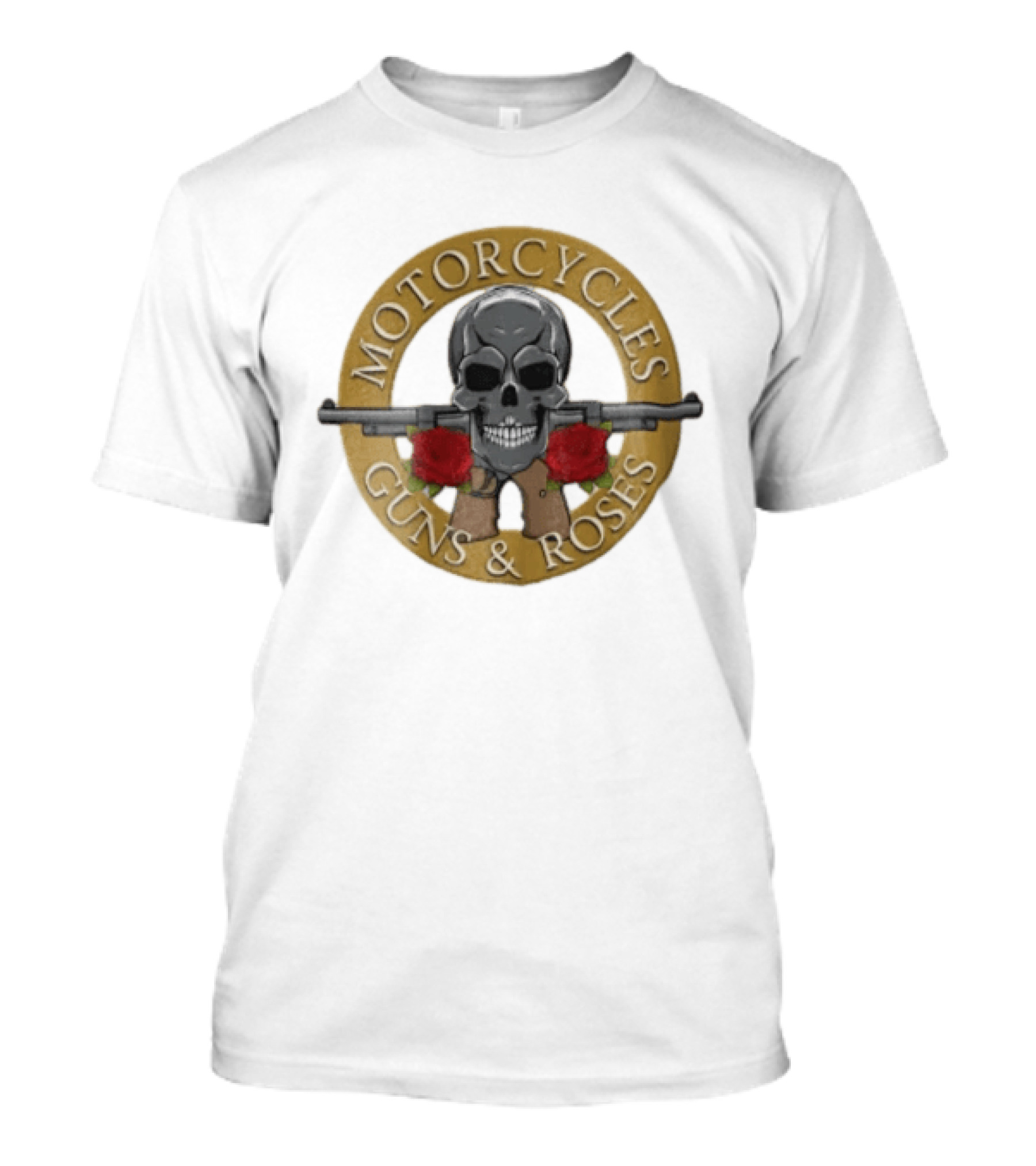 Motorcycles Guns And Roses Skull Shotgun Red T-Shirt