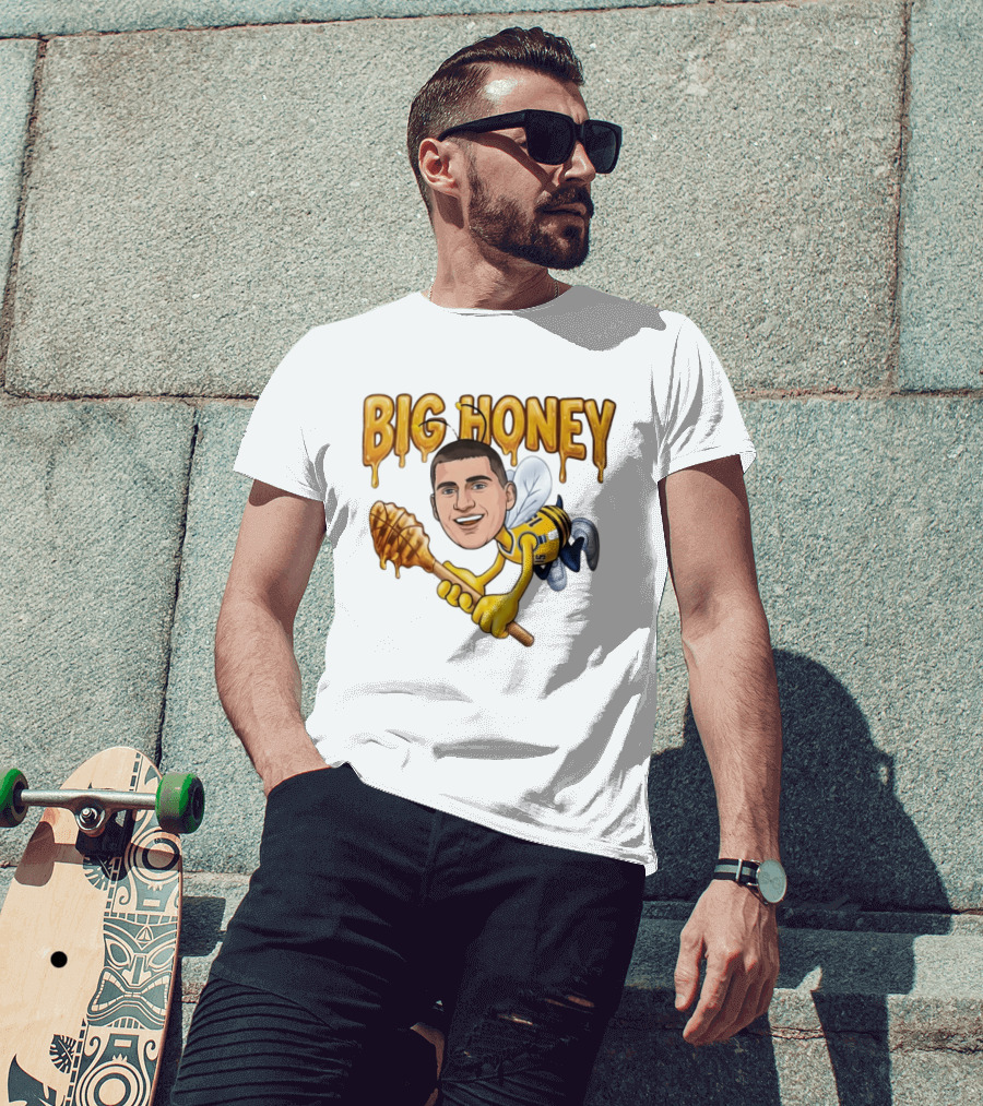 Big Honey 15 Denver Nuggets Nikola Jokic Caricature Drawing Buzzing Basketball Star T-Shirt