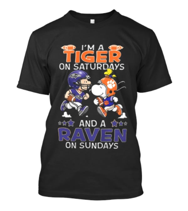 I'm A Tiger On Saturdays And A Raven On Sundays Charlie Brown Snoopy Football Helmets T-Shirt