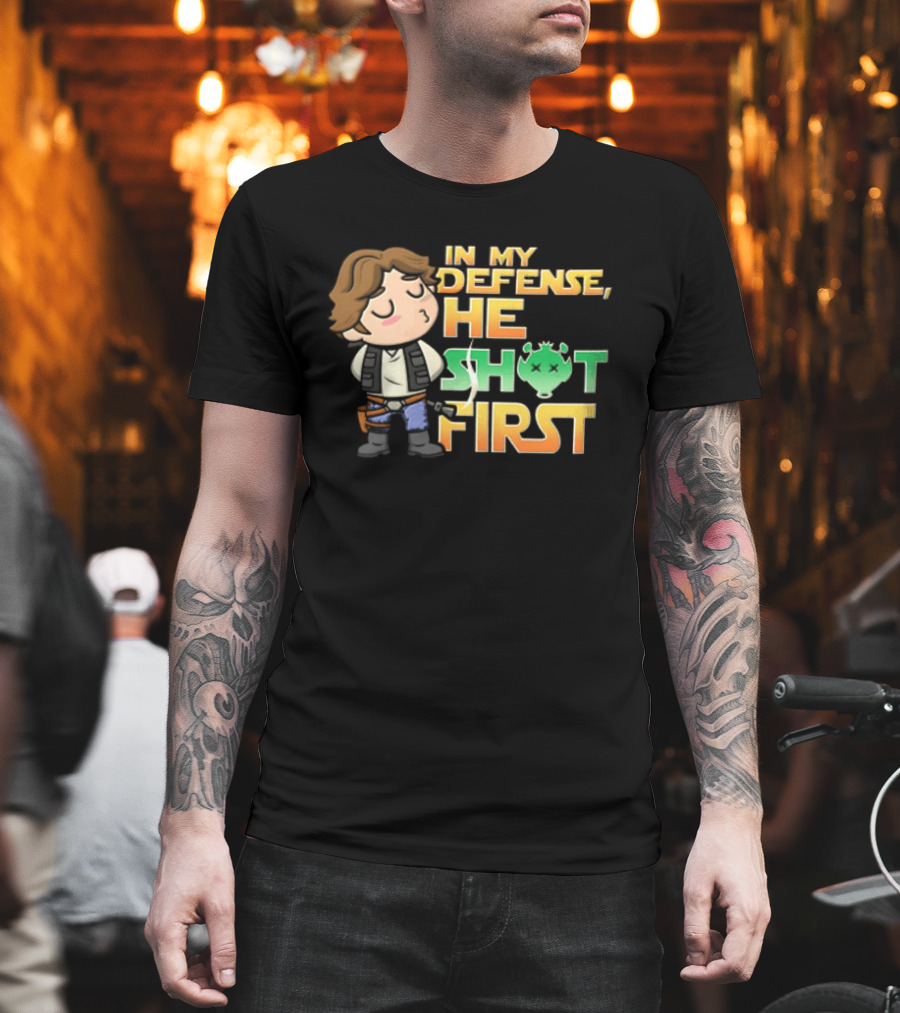 In My Defense He Shot First Han Solo Star Wars Movie T-Shirt
