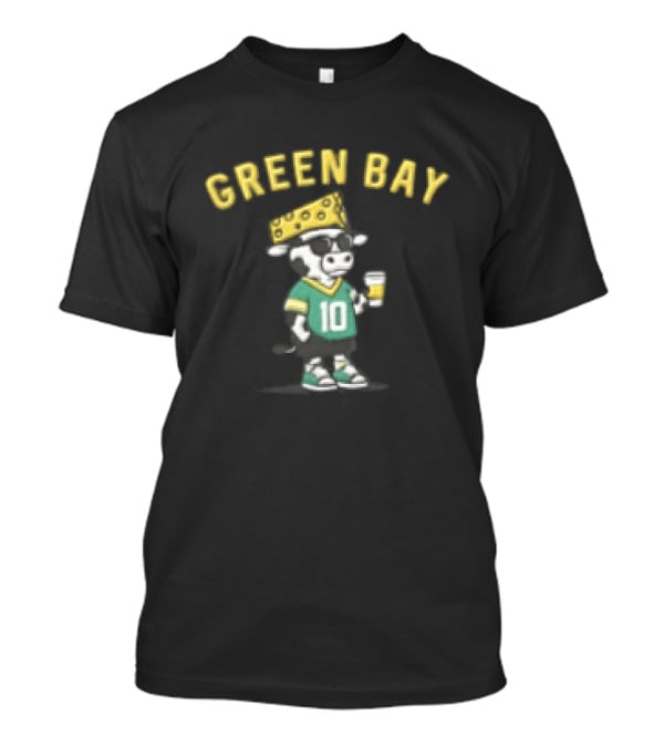 Green Bay Packers Jordan Love Cow Wearing Cheese Hat Sunglasses With Drink T-Shirt