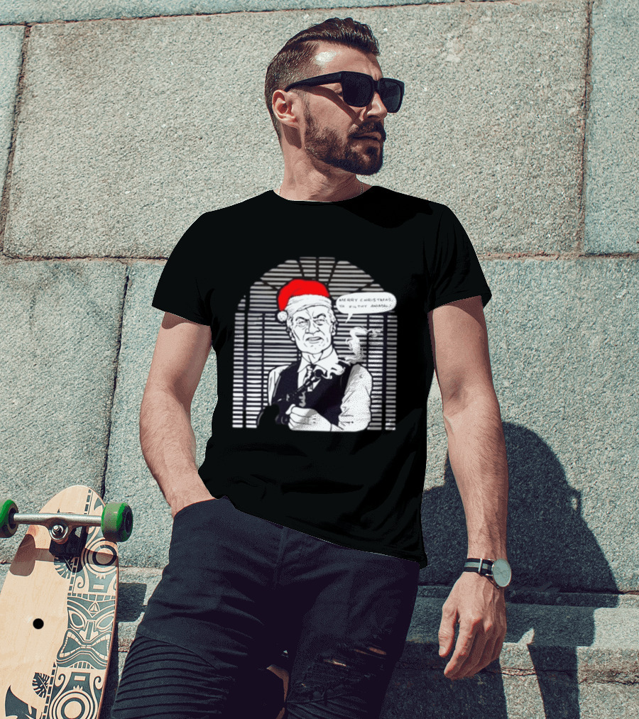 Joe Pesci Merry Christmas Ya Filthy Animal Home Alone Christmas Hat Smoking Gun Scene T-Shirt