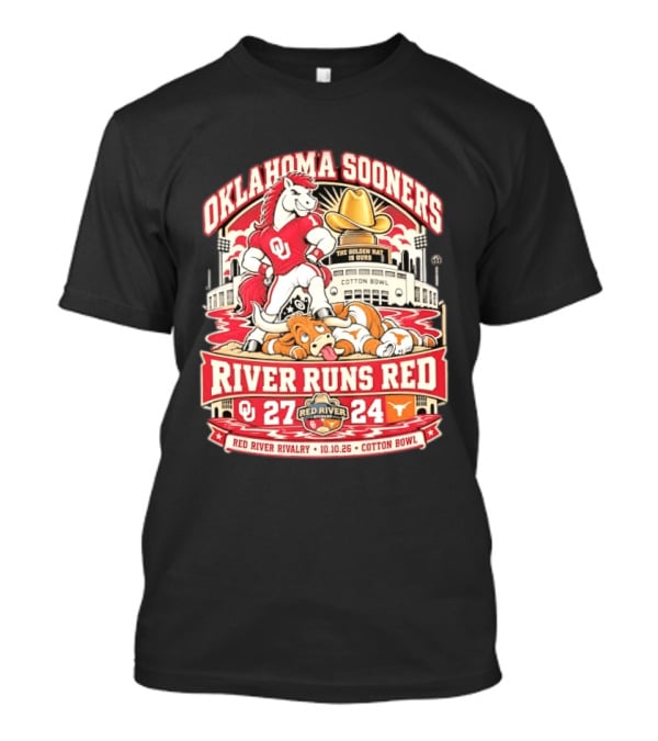 Oklahoma Sooners River Runs Red 27 24 Golden Hat Rivalry Cotton Bowl 10.10.26 T-Shirt