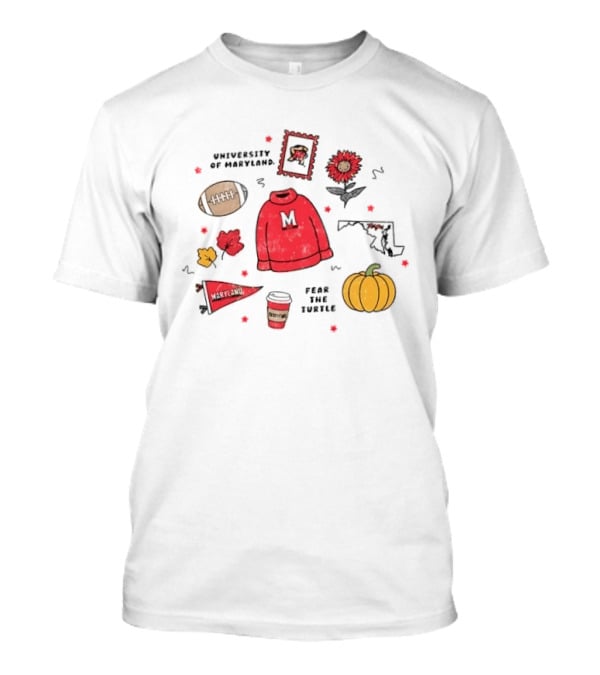University Of Maryland Fear The Turtle Fall Sweater Football Pumpkin Map Floral Leaves T-Shirt