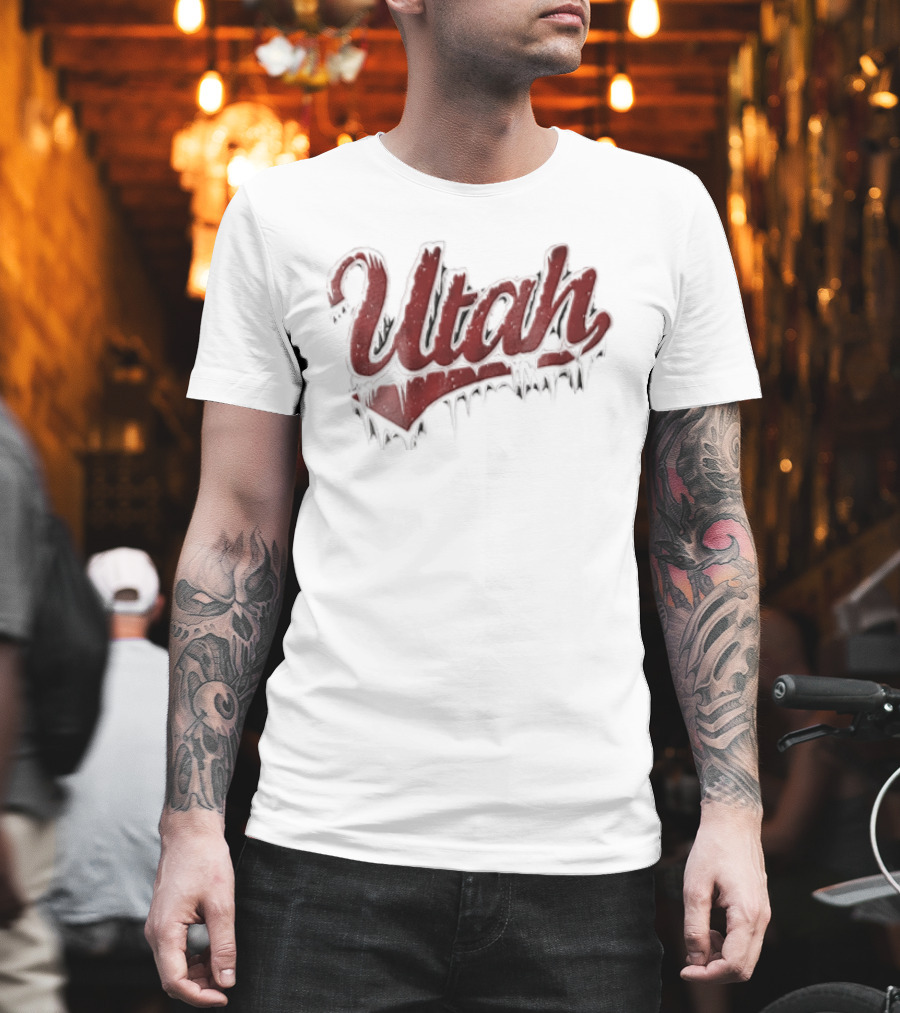 Utah Icy Snow Icicles Script Retro Style Dripping Lettering T-Shirt