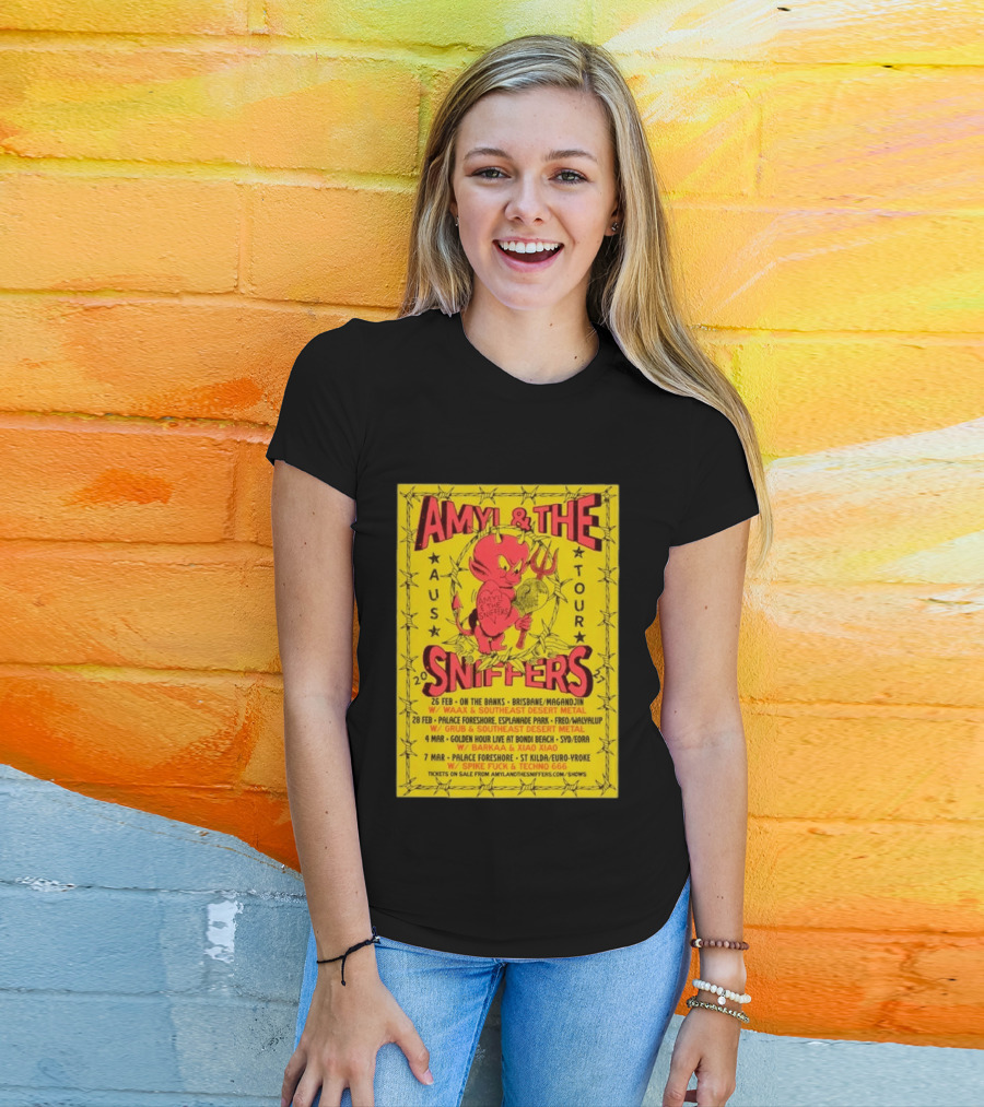 Amyl And The Sniffers Australian Tour 2024 Devil Brisbane Perth Sydney Punk Rock Band Dates T-Shirt