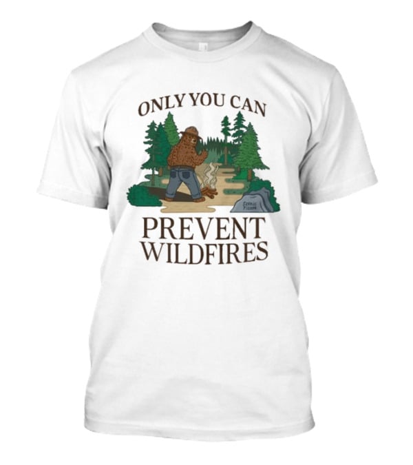 Smokey Bear Only You Can Prevent Wildfires Scenic Forest Scene T-Shirt