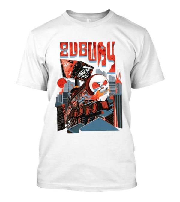 Subway Goes To Hell Skull Train Surreal Cityscape T-Shirt