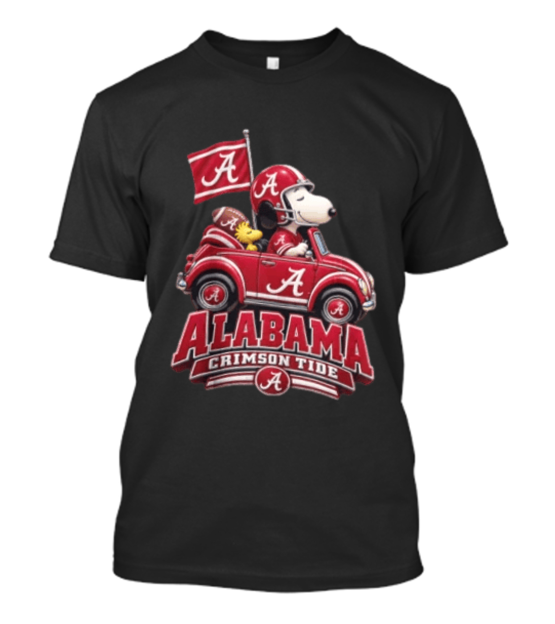 Alabama Crimson Tide Snoopy And Woodstock Driving Red Car T-Shirt