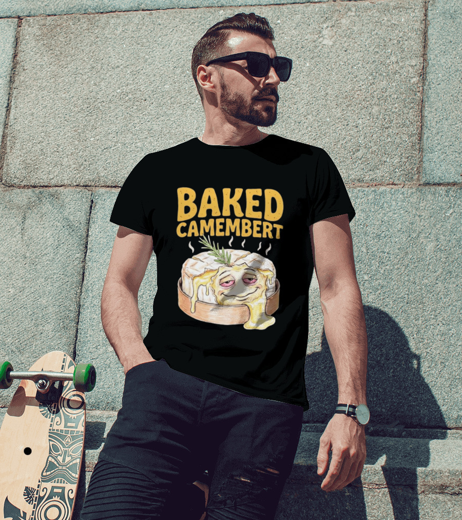 Baked Camembert Cheese Food Funny Illustration With Melted Face T-Shirt
