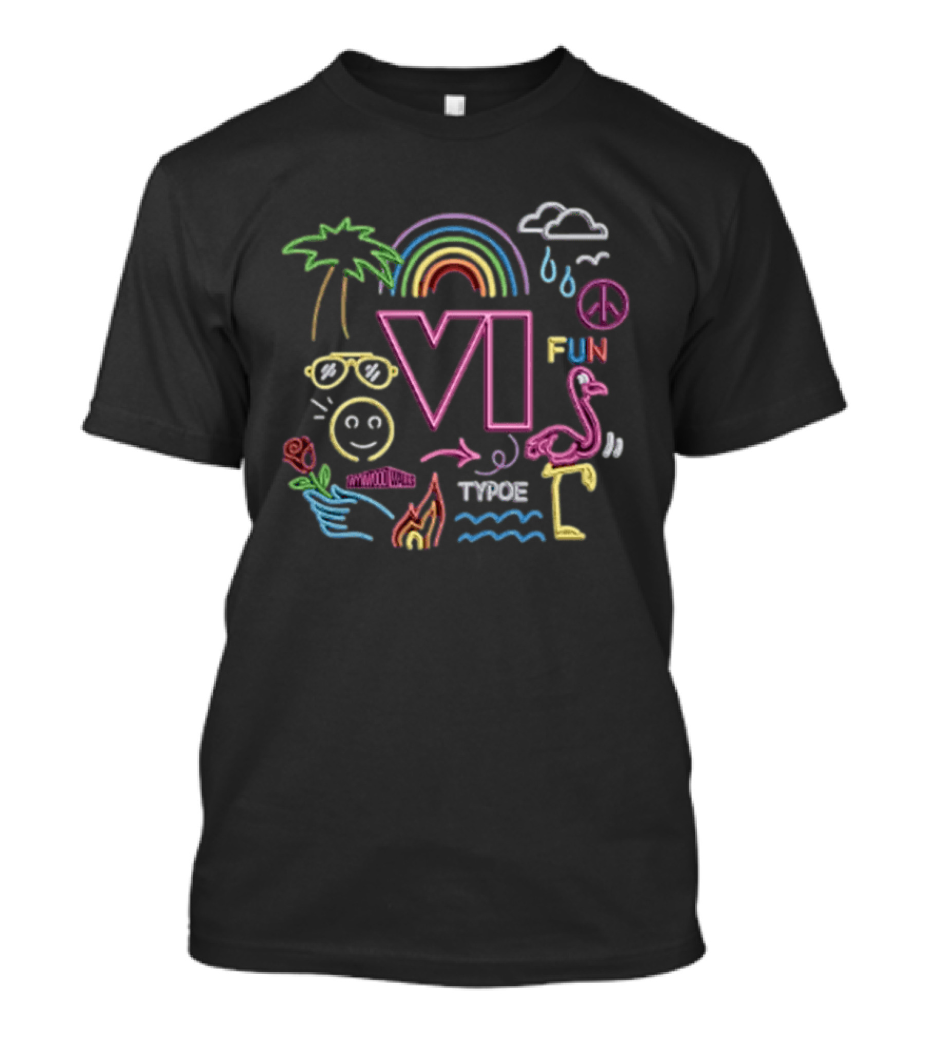 Neon Vice City VI Typoe Palm Flamingo Rainbow Fun Peace Tropical 2026 T-Shirt