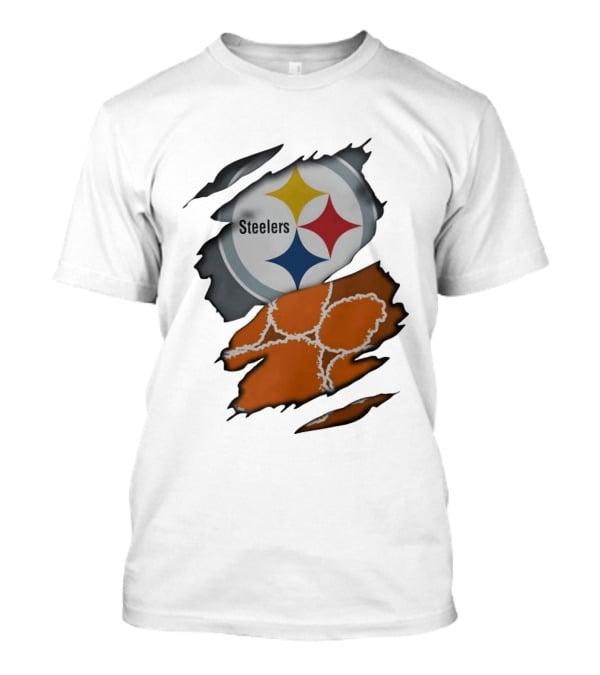 Pittsburgh Steelers Clemson Tigers Ripped Skin Fan Gear T-Shirt