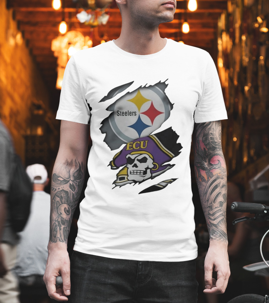 Pittsburgh Steelers And ECU Pirates Ripped T-Shirt