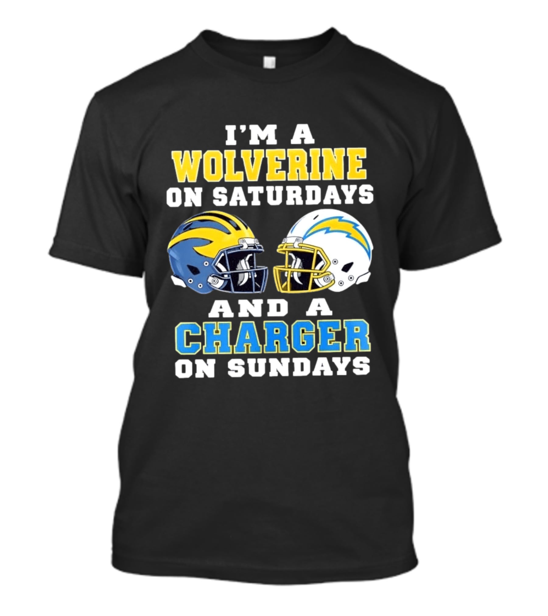 I'm A Wolverine On Saturdays And A Charger On Sundays Football Helmets T-Shirt