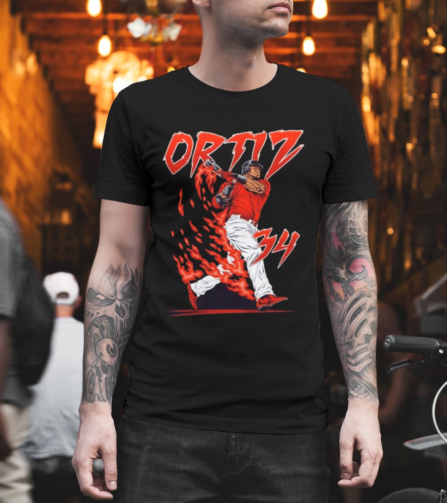 Ortiz 34 Flaming Baseball Big Papi T-Shirt