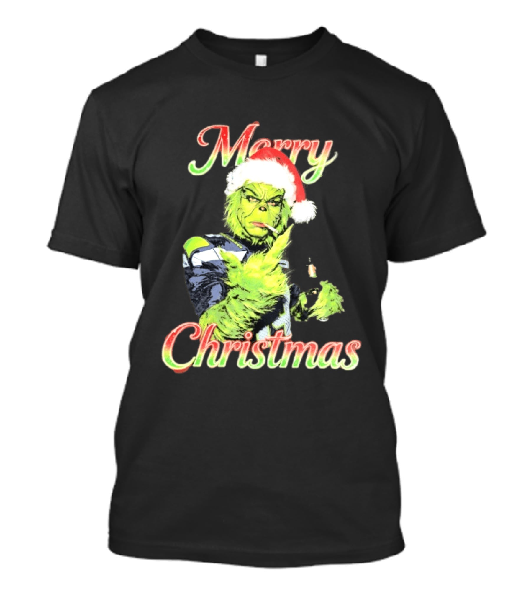 Merry Christmas Seattle Seahawks Grinch Beer Middle Finger T-Shirt