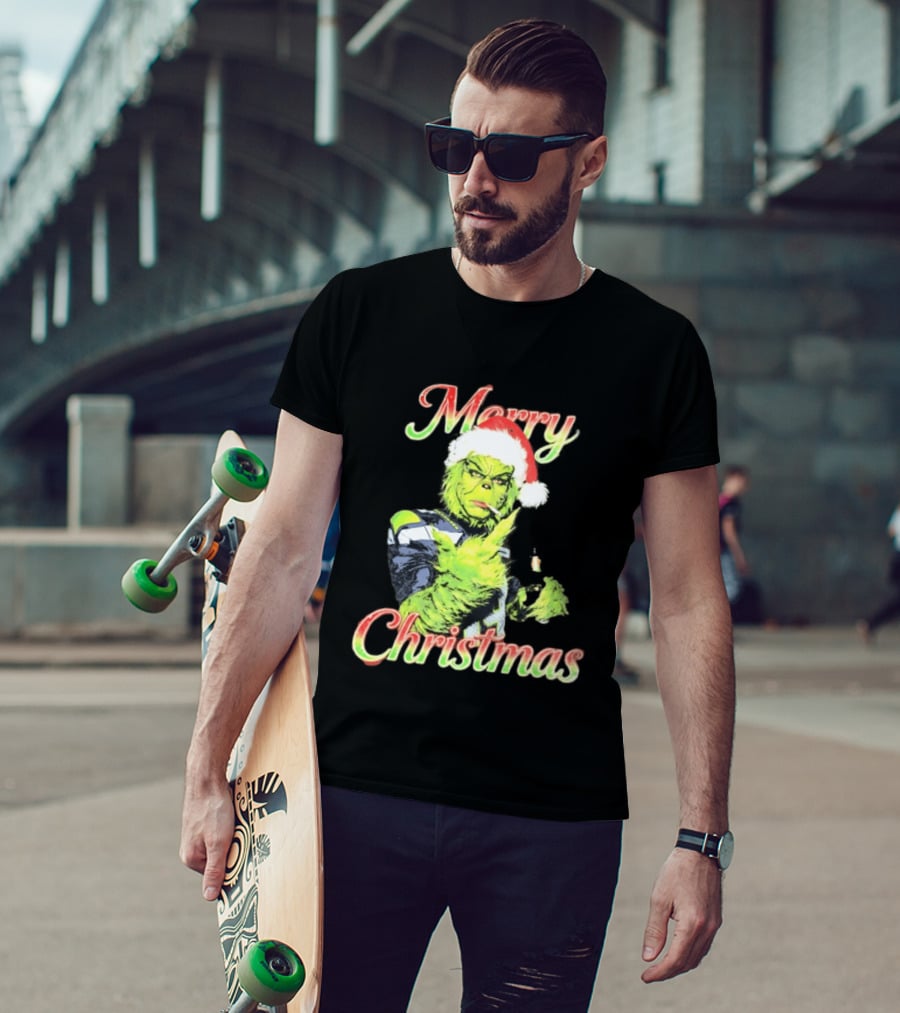 Merry Christmas Seattle Seahawks Grinch Beer Middle Finger T-Shirt