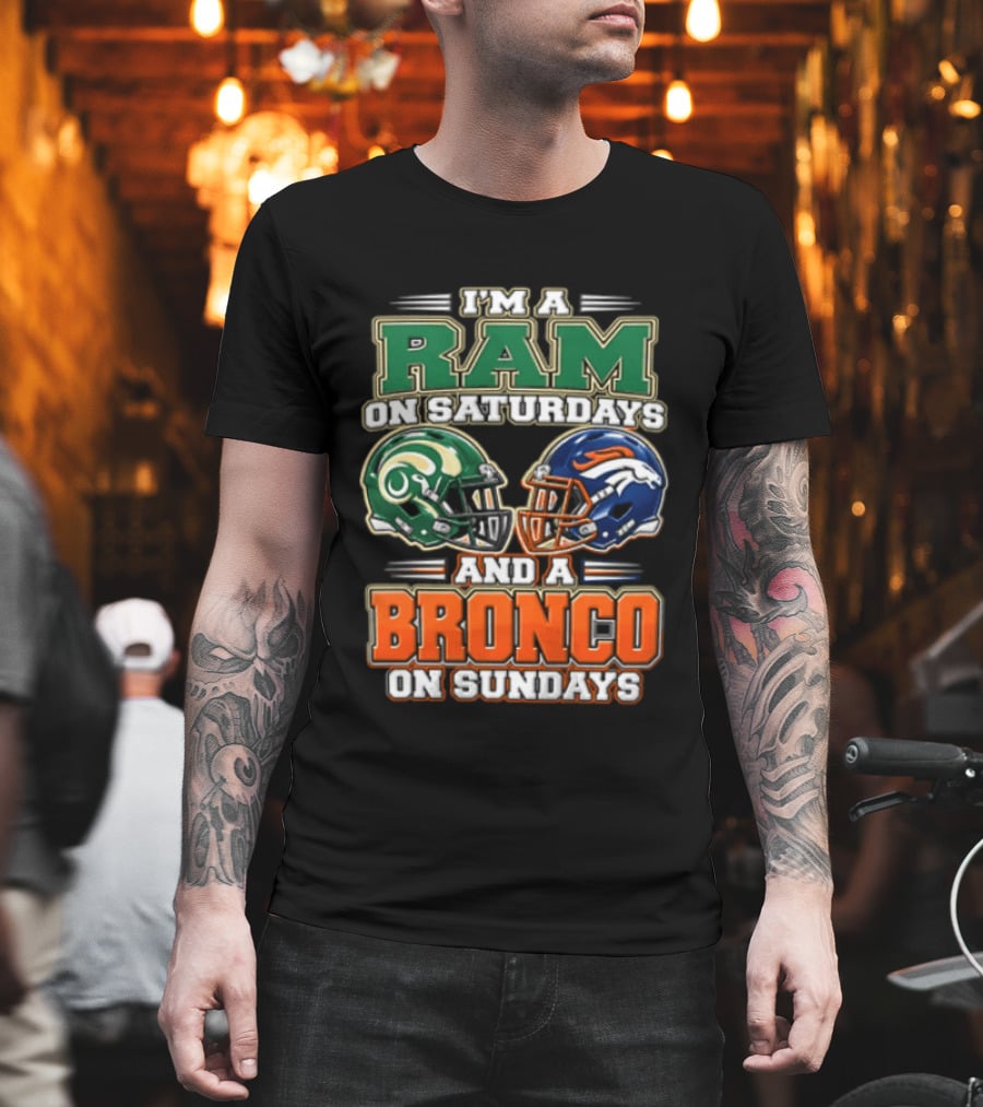 I'm A Ram On Saturdays And A Bronco On Sundays Football Helmets T-Shirt