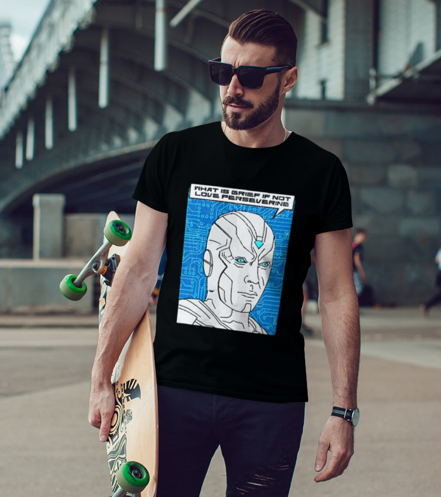 Vision What Is Grief If Not Love Persevering Comic Style Blue Circuit T-Shirt