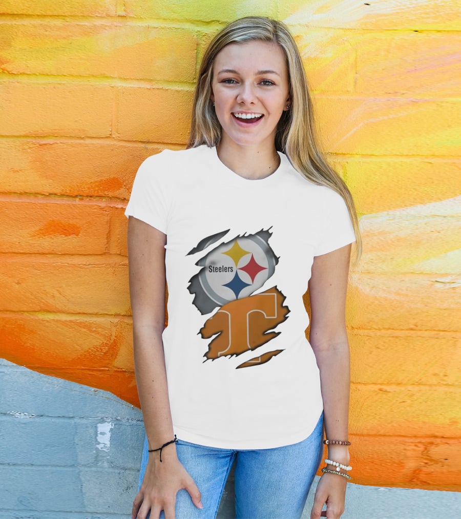 Pittsburgh Steelers Tennessee Volunteers Ripped Skin Combo T-Shirt