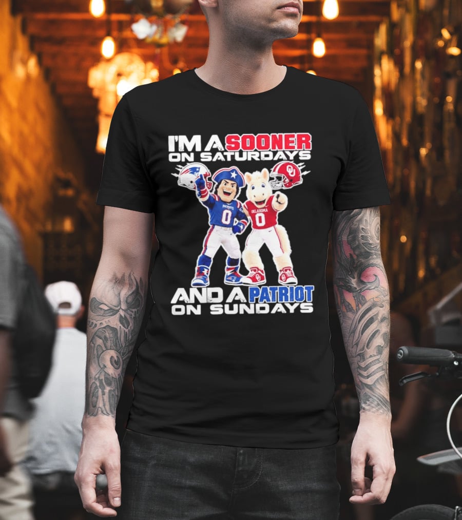 I'm A Sooner On Saturdays And A Patriot On Sundays Oklahoma Patriots Football Mascots T-Shirt