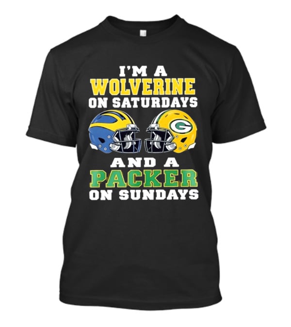 I'm A Wolverine On Saturdays And A Packer On Sundays Football Helmets Emphasis T-Shirt