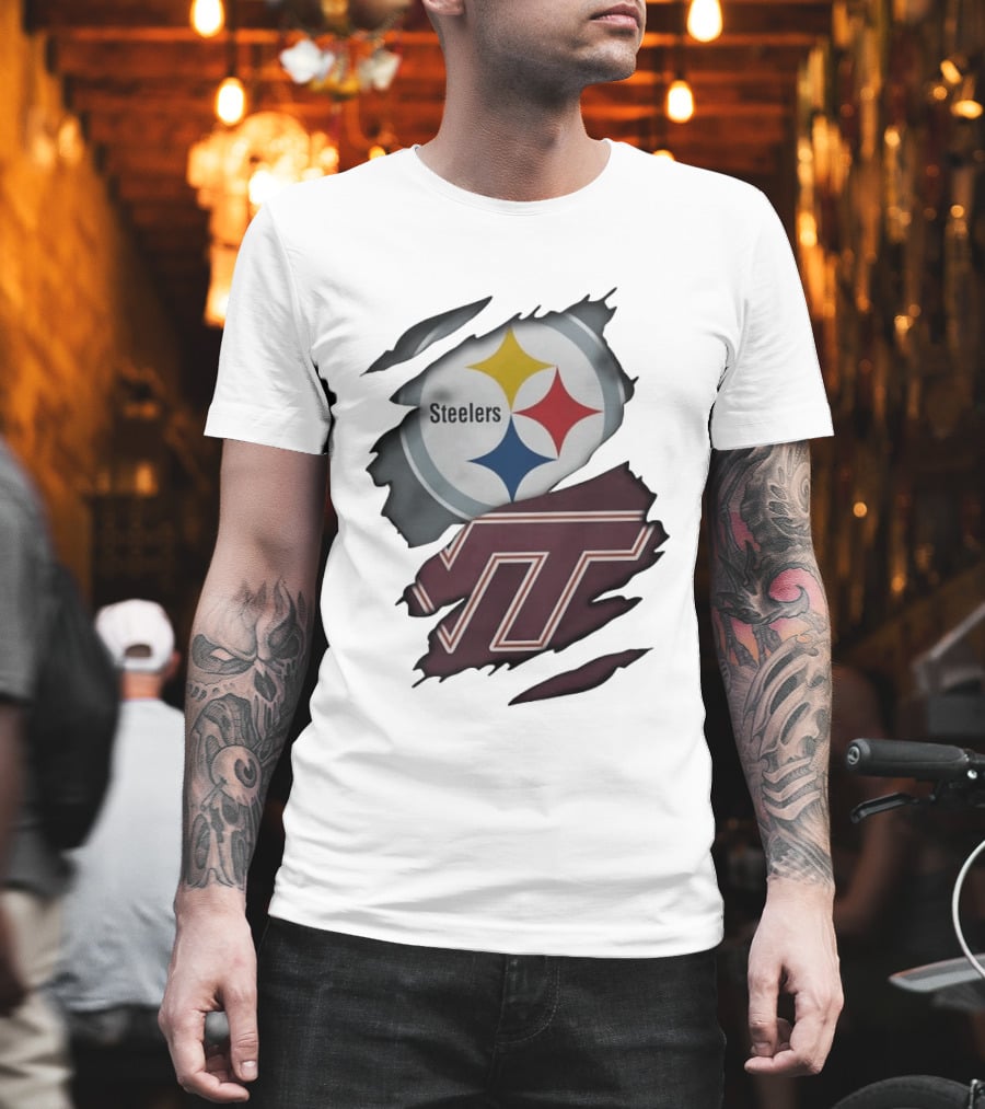Pittsburgh Steelers Virginia Tech Hokies Distressed T-Shirt
