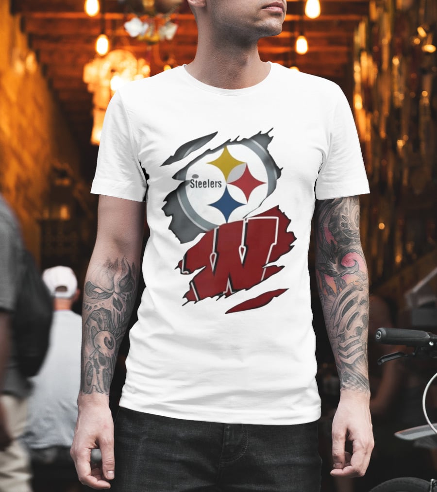 Pittsburgh Steelers Wisconsin Badgers Ripped Fabric T-Shirt