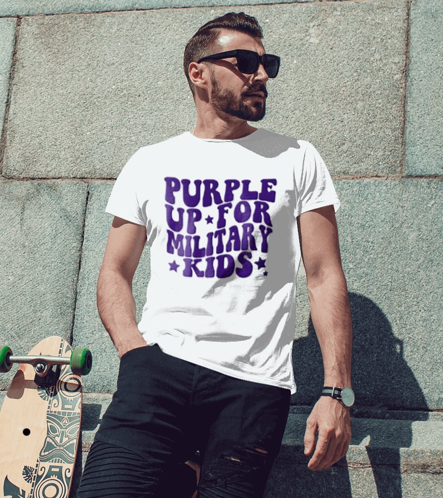 Purple Up For Military Kids Wavy Stars T-Shirt