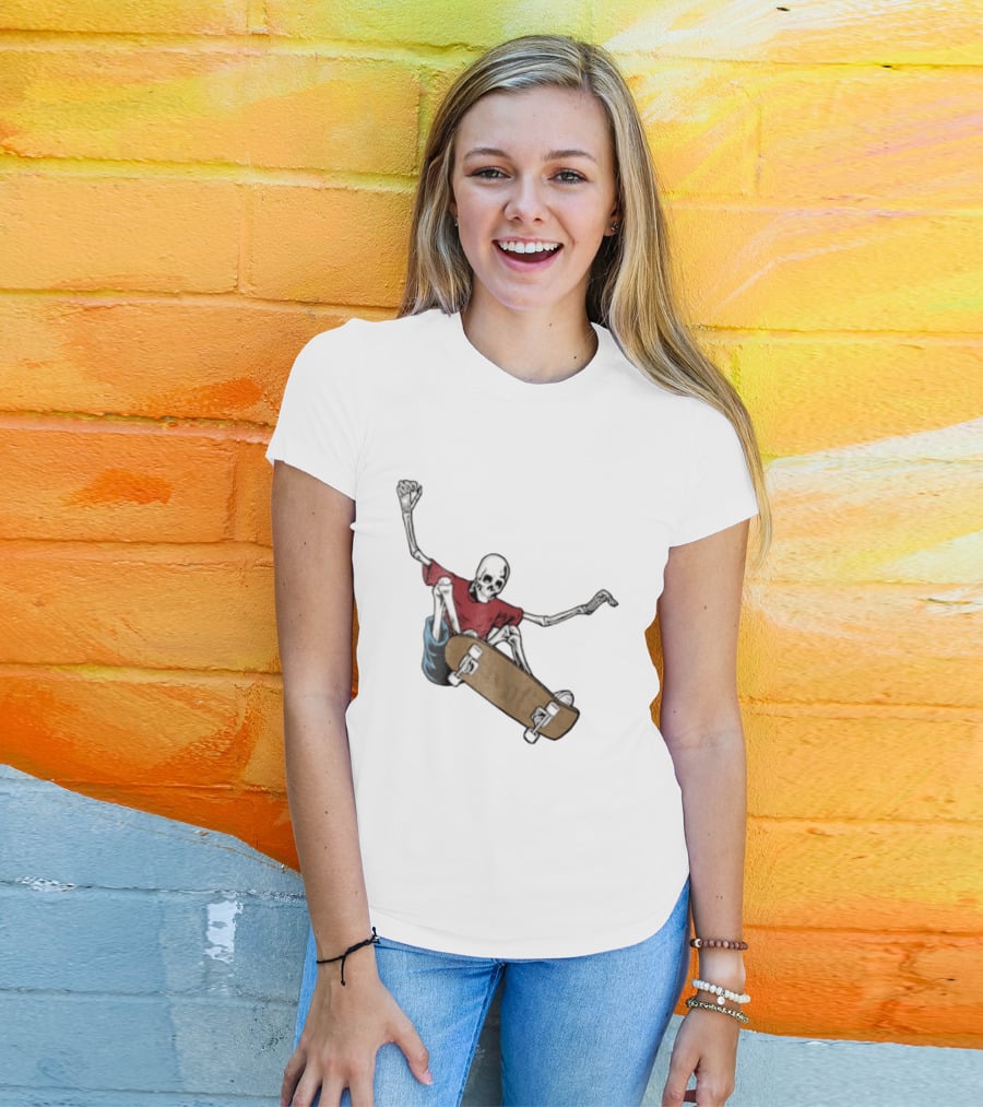 Skeleton Red Skateboard Stunt T-Shirt