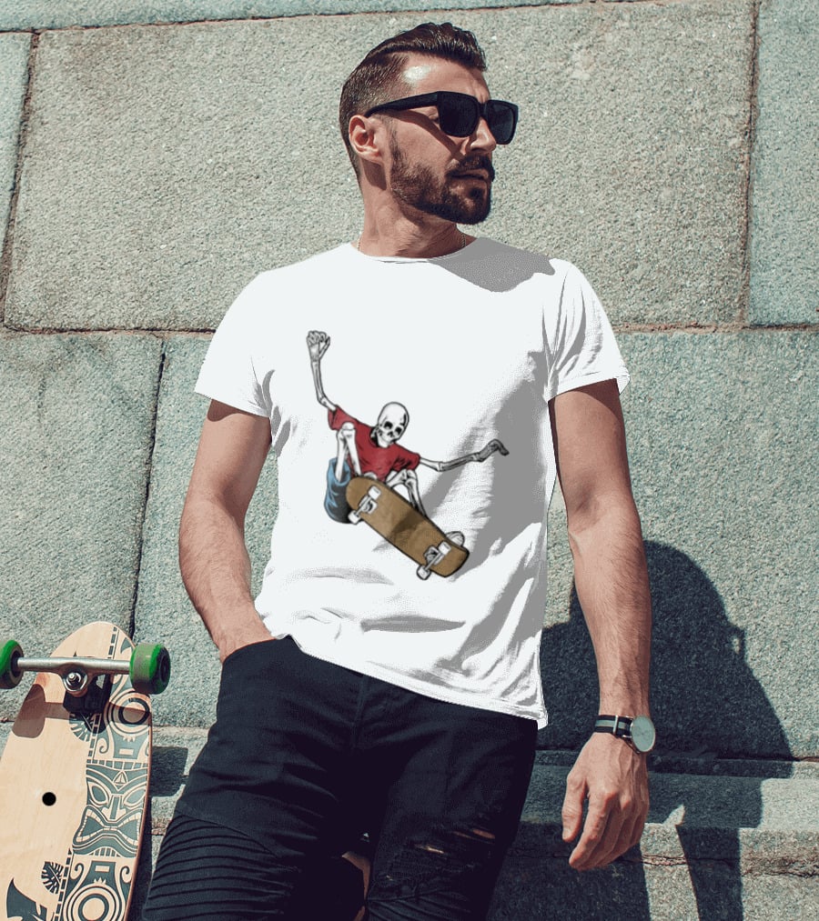 Skeleton Red Skateboard Stunt T-Shirt