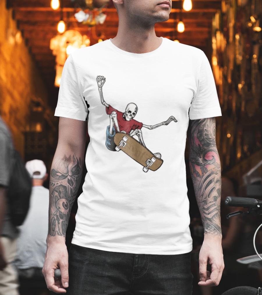 Skeleton Red Skateboard Stunt T-Shirt