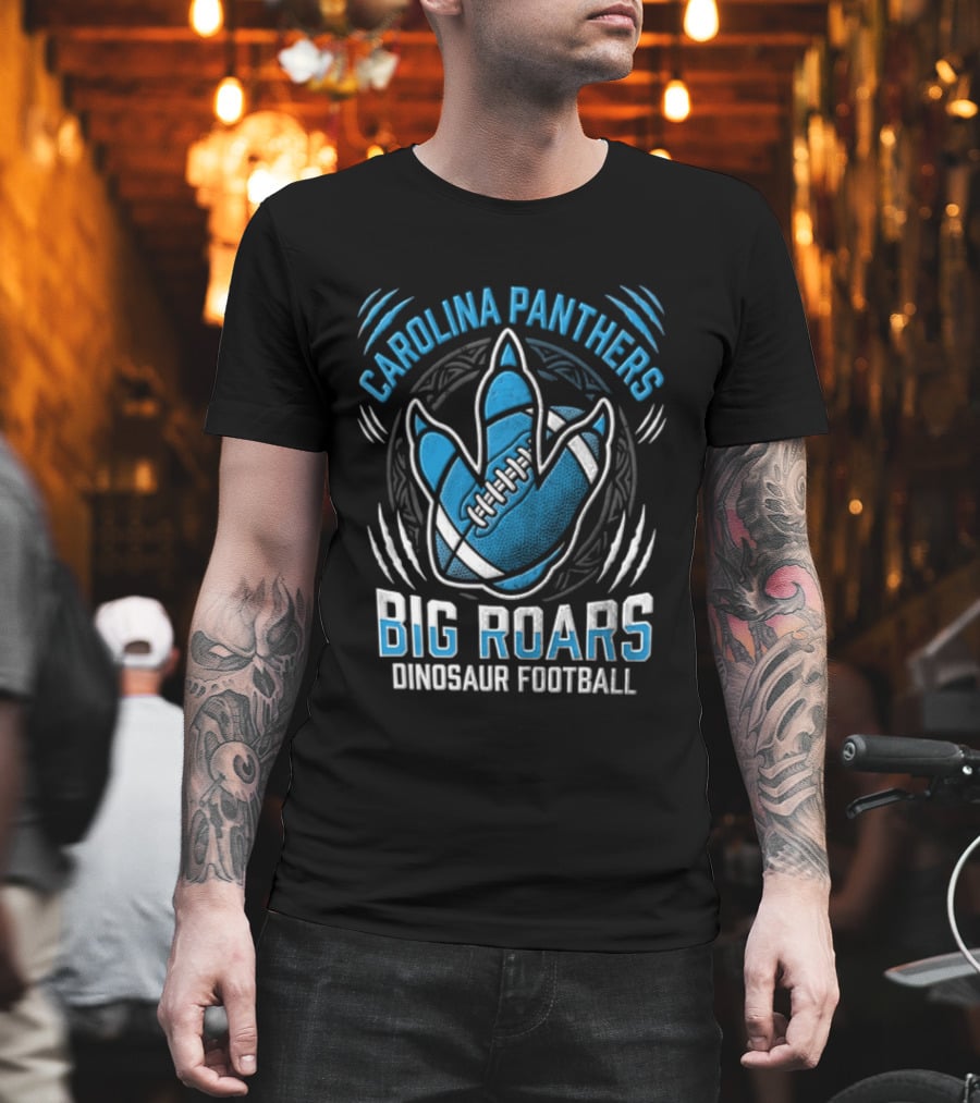 Carolina Panthers Big Roars Dinosaur Football T-Shirt