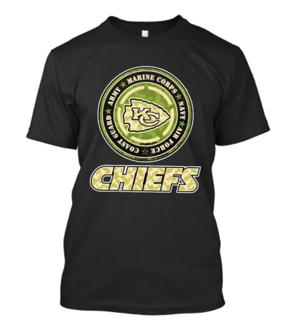 Kansas City Chiefs Military Support Army Marine Corps Navy Air Force Coast Guard Camouflage Chiefs T-Shirt