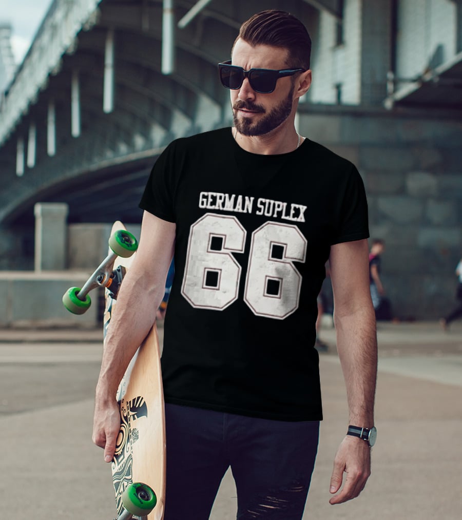 German Suplex 66 Large Varsity Numbers Distressed T-Shirt