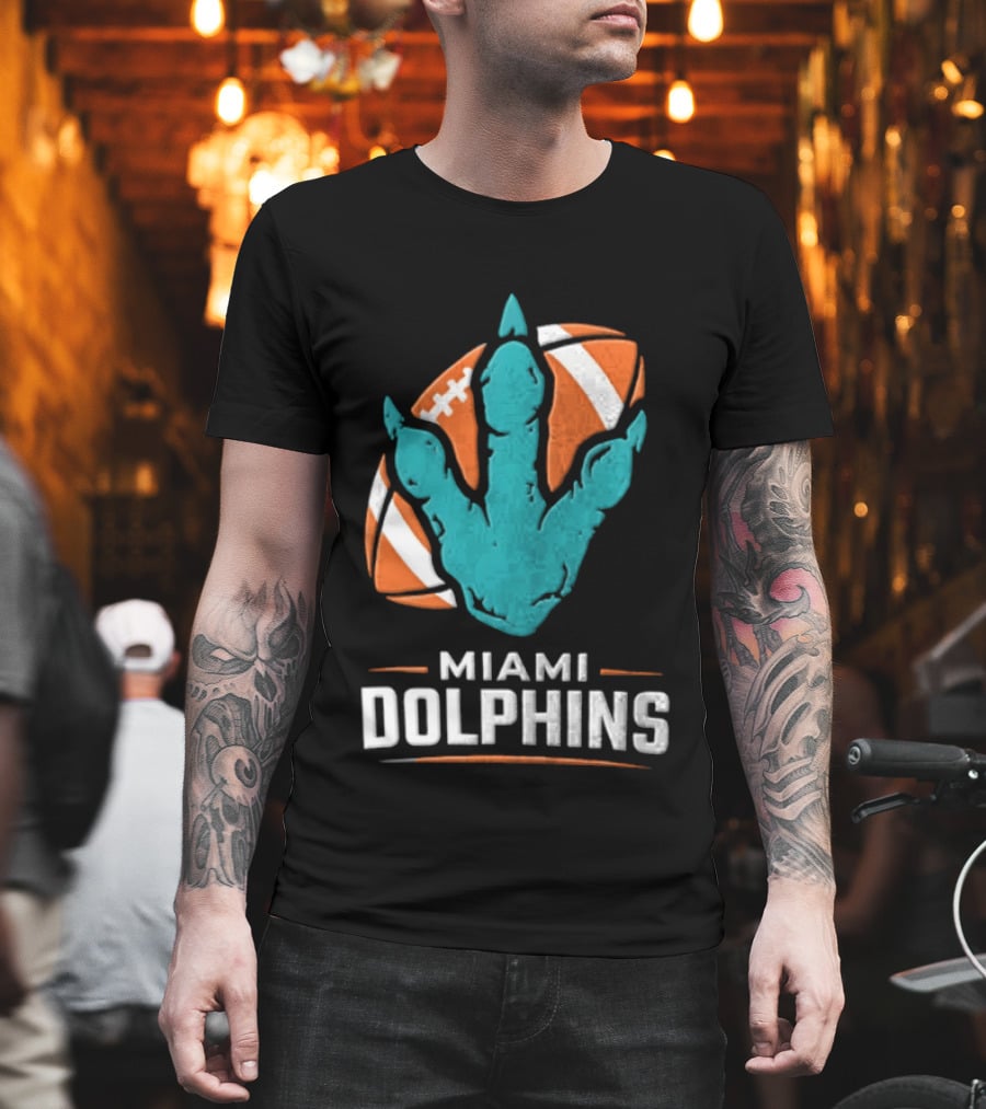 Miami Dolphins Big Roars Football Dinosaur Player Tackled T-Shirt