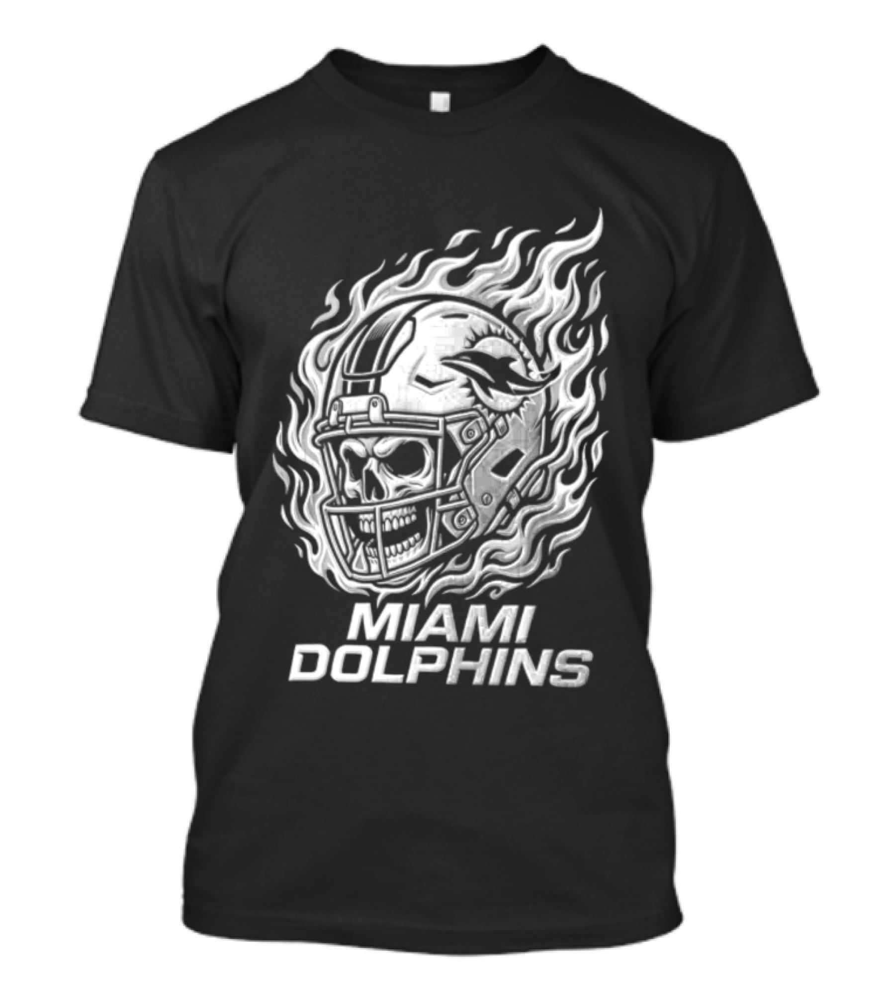 Miami Dolphins Fiery Skeleton Helmet T-Shirt