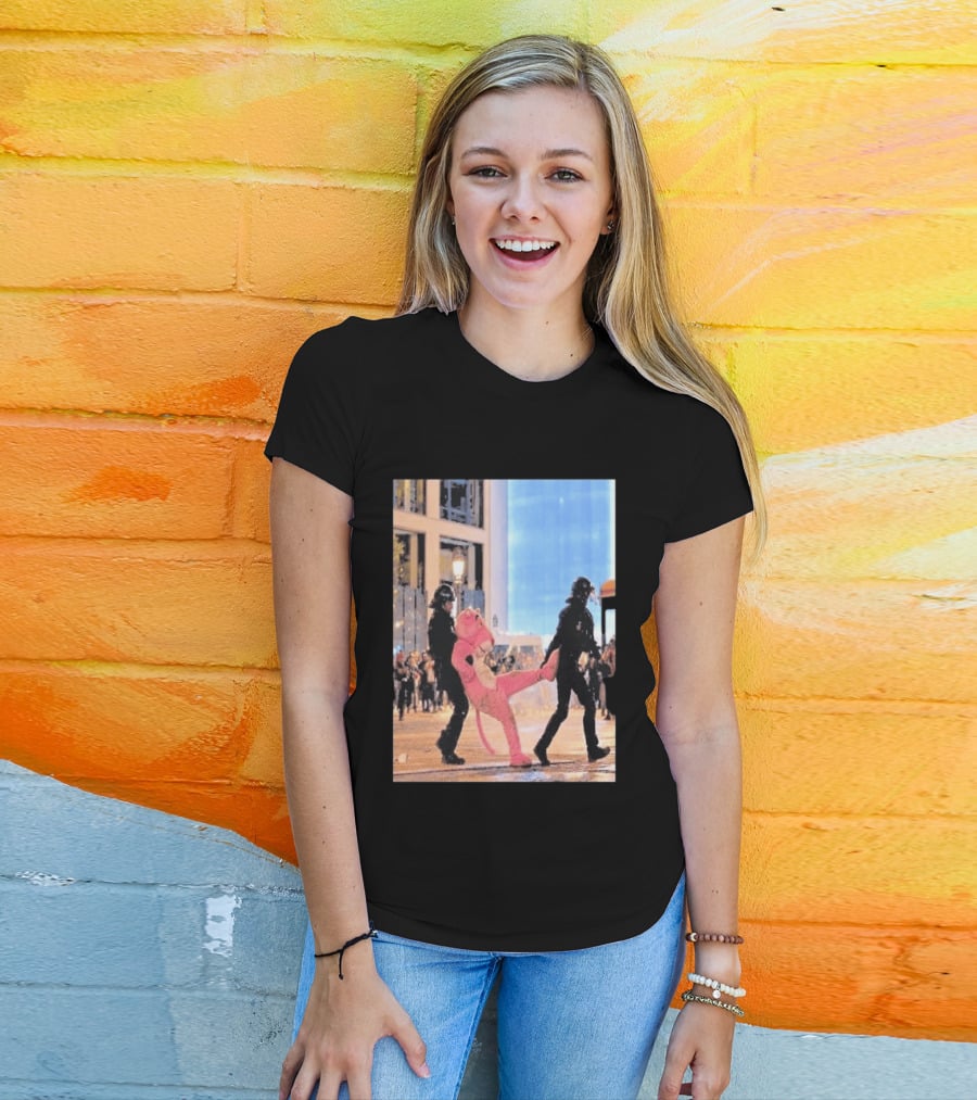 Original Pink Panther France Protests 2026 Police Mascot Arrest Scene T-Shirt
