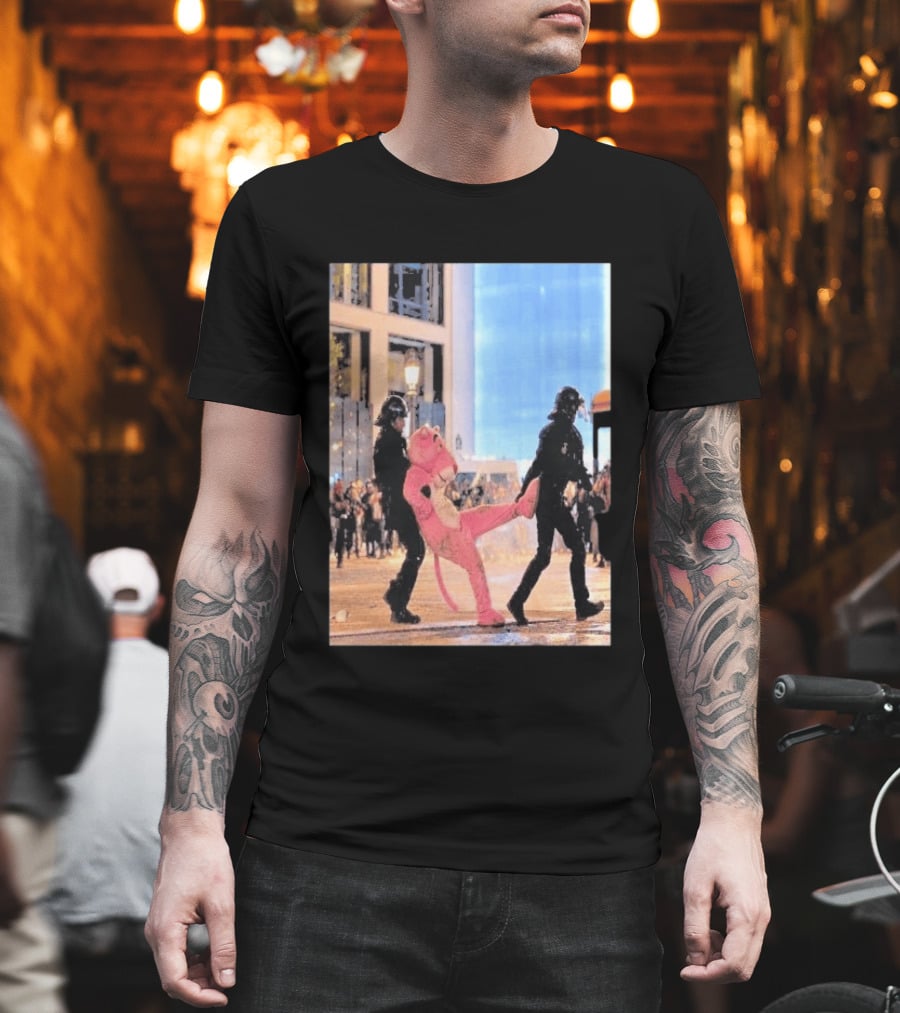 Original Pink Panther France Protests 2026 Police Mascot Arrest Scene T-Shirt
