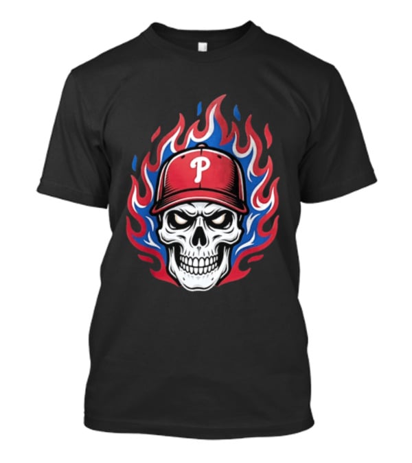 Philadelphia Phillies Skull Baseball Cap Flames T-Shirt