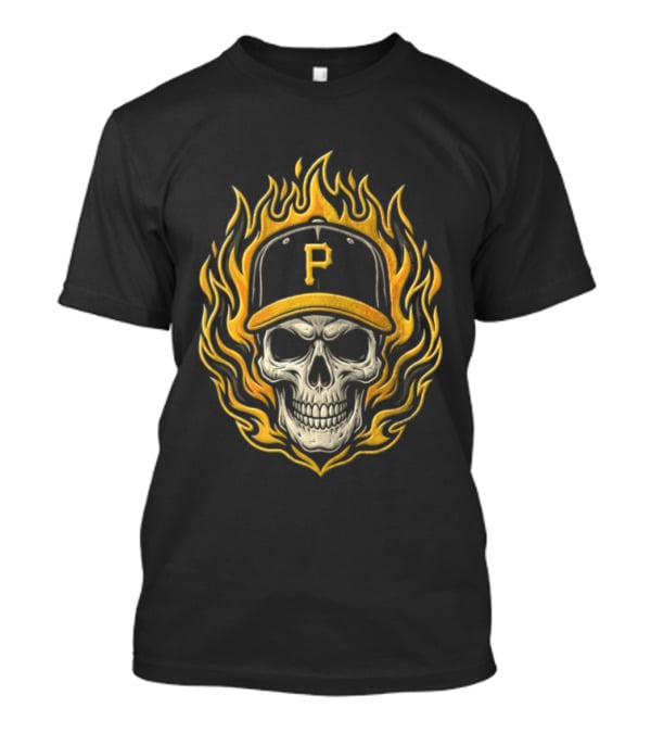 Pittsburgh Pirates Skull Baseball Cap Fire Crown Of Thorns T-Shirt