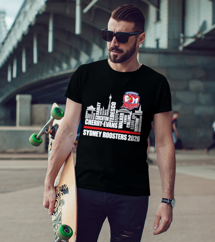 Sydney Roosters 2026 Tedesco Cherry Evans Walker Collins Skyline T-Shirt